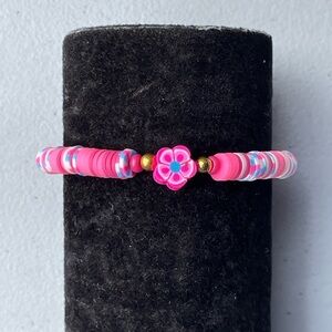 Vibrant Pink Flower Beaded Bracelet